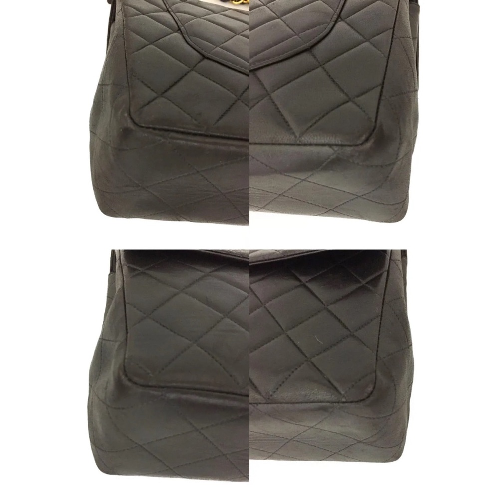 CHANEL Classic Black Leather Jumbo 30 / 24k Gold Chain Flap Bag +Card/Duster + - Picture 5 of 12